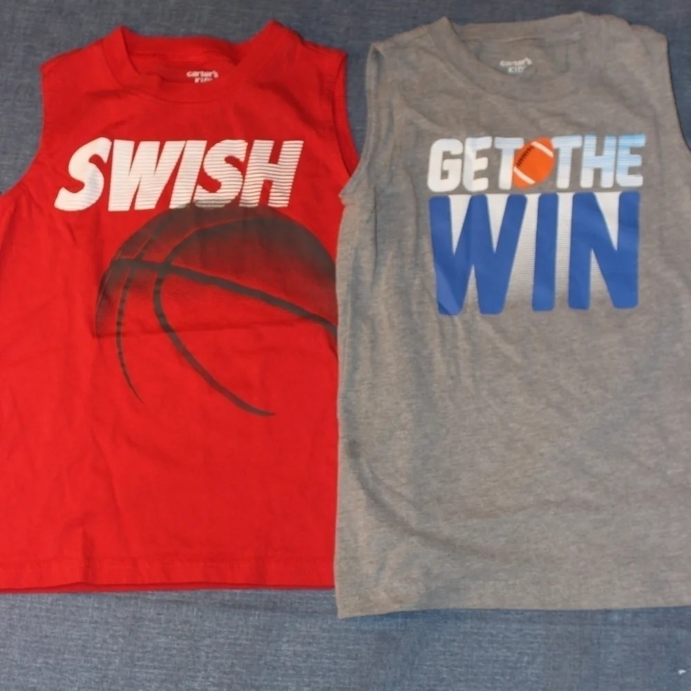 CARTER'S Boys Sleeveless Tshirt Bundle, Gray and Red